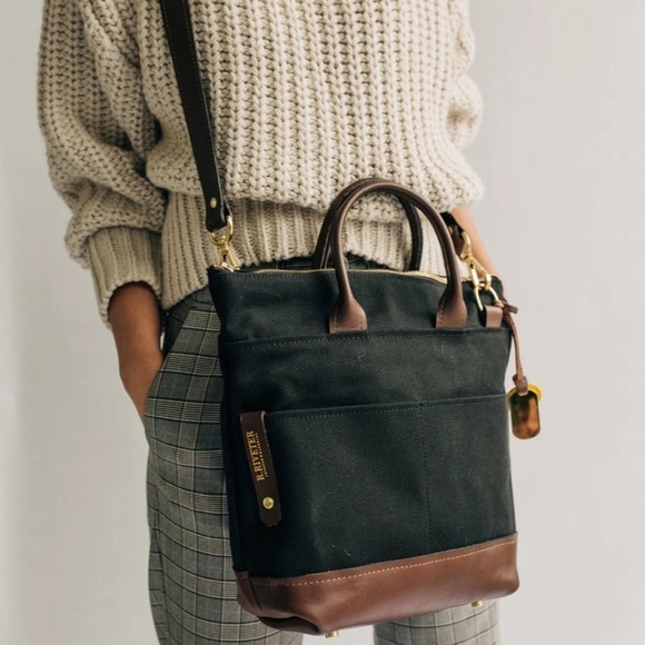 R. Riveter Otto Signature Black Canvas Brown Leather Iconic Bag Crossbody Strap - Picture 3 of 14
